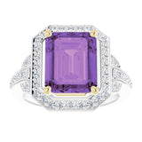Emerald Amethyst & Diamond Halo Ring in White/Yellow Gold