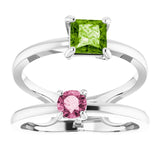 Square Peridot Two Stone Ring in Gold and Platinum