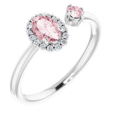 Oval Pink Mandganite & Diamond Two Stone Ring in Gold and Platinum