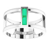 Straight Baguette Emerald Negative Space Ring in Gold and Platinum