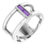Straight Baguette Amethyst Negative Space Ring in Gold and Platinum