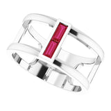 Straight Baguette Ruby Two Stone Ring in Gold and Platinum