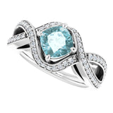 Cushion Blue Topaz & Diamond Accented Ring in Gold and Platinum