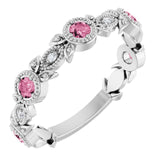 Round Pink Tourmaline & Diamond Accented Ring in Gold and Platinum
