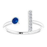 Round Blue Sapphire & Diamond Ring in Gold and Platinum