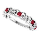 Round Ruby Stackable Ring with Diamond Accents in Gold and Platinum