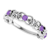 Round Amethyst & Diamond Stackable Ring in Gold and Platinum