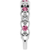Round Pink Tourmaline & Diamond Stackable Ring in Gold and Platinum