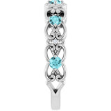 Round Blue Zircon & Diamond Stackable Ring in Gold and Platinum