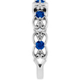 Round Blue Sapphire & Diamond Stackable Ring in Gold and Platinum