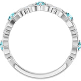 Round Blue Zircon & Diamond Stackable Ring in Gold and Platinum