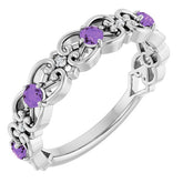 Round Amethyst & Diamond Stackable Ring in Gold and Platinum