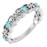 Round Blue Zircon & Diamond Stackable Ring in Gold and Platinum