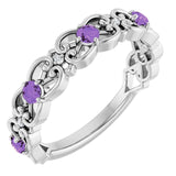 Round Amethyst & Diamond Stackable Ring in Gold and Platinum
