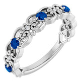 Round Blue Sapphire & Diamond Stackable Ring in Gold and Platinum
