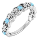 Round Aquamarine & Diamond Stackable Ring in Gold and Platinum