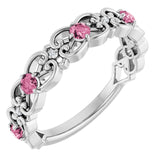 Round Pink Tourmaline & Diamond Stackable Ring in Gold and Platinum