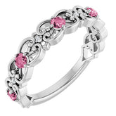 Round Pink Tourmaline & Diamond Stackable Ring in Gold and Platinum