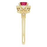 Round Lab-Grown Ruby & Diamond Halo Ring in Gold and Platinum