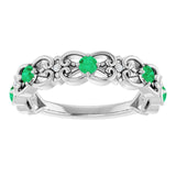Round Emerald & Diamond Stackable Ring in Gold and Platinum