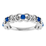 Round Blue Sapphire & Diamond Stackable Ring in Gold and Platinum