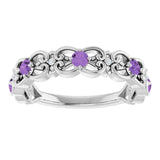 Round Amethyst & Diamond Stackable Ring in Gold and Platinum