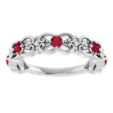 Round Ruby Stackable Ring with Diamond Accents in Gold and Platinum