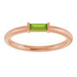Straight Baguette Peridot Stackable Ring in Gold and Platinum