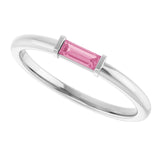 Straight Baguette Pink Tourmaline Ring in Gold and Platinum