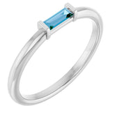 Straight Baguette Swiss Blue Topaz Ring in Gold and Platinum
