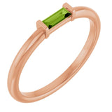 Straight Baguette Peridot Stackable Ring in Gold and Platinum