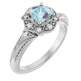 Cushion Sky Blue Topaz & Diamond Accented Ring in White Gold