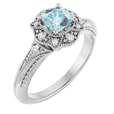 Cushion Sky Blue Topaz & Diamond Accented Ring in White Gold