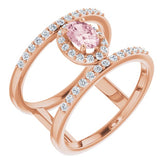 Oval Pink Mandganite Halo Ring with Diamond Accents in Rose Gold