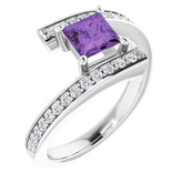 Square Amethyst & Diamond Accented Ring in Gold and Platinum