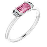 Emerald Pink Tourmaline & Diamond Ring in Gold and Platinum