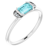 Emerald Blue Zircon & Diamond Stackable Ring in Gold and Platinum