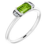 Emerald Peridot Stackable Ring with Diamond Accents in White Gold