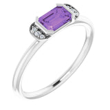 Emerald Amethyst & Diamond Stackable Ring in Gold and Platinum