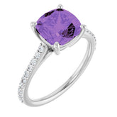 Cushion Amethyst Accented Ring with Diamond Accents in Gold