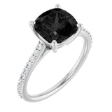Cushion Black Onyx Accented Ring with Diamond Accents in Gold