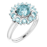 Round Sky Blue Topaz & Diamond Cluster Ring in White Gold