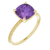 Cushion Amethyst Accented Ring in Gold
