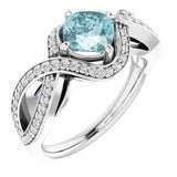 Cushion Blue Topaz & Diamond Accented Ring in Gold and Platinum
