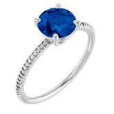 Round Lab-Grown Blue Sapphire Accented Ring in Gold