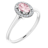 Oval Pink Mandganite Halo Ring with Diamond Accents in Gold