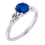 Round Lab-Grown Blue Sapphire & Diamond Ring in Gold and Platinum