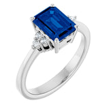 Emerald Lab-Grown Blue Sapphire & Diamond Ring in Gold and Platinum
