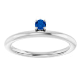Round Blue Sapphire Stackable Ring in White Gold