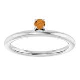 Round Citrine Stackable Ring in White Gold